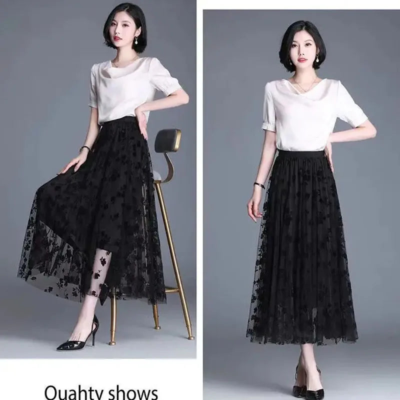 Floral Gauze Midi Skirt