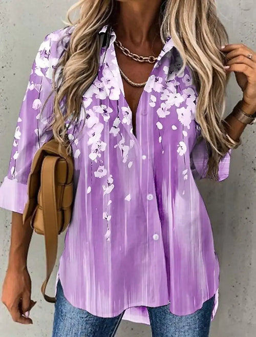 2025 Summer Women's Shirts Floral Graphics Blouse Lapel Neck Blouse Women's Long Sleeve Shirts Womens Clothes Female Clothing