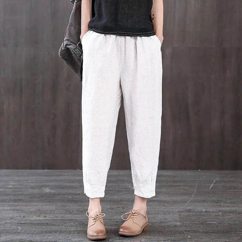 Damen Freizeithose aus Baumwolle und Leinen