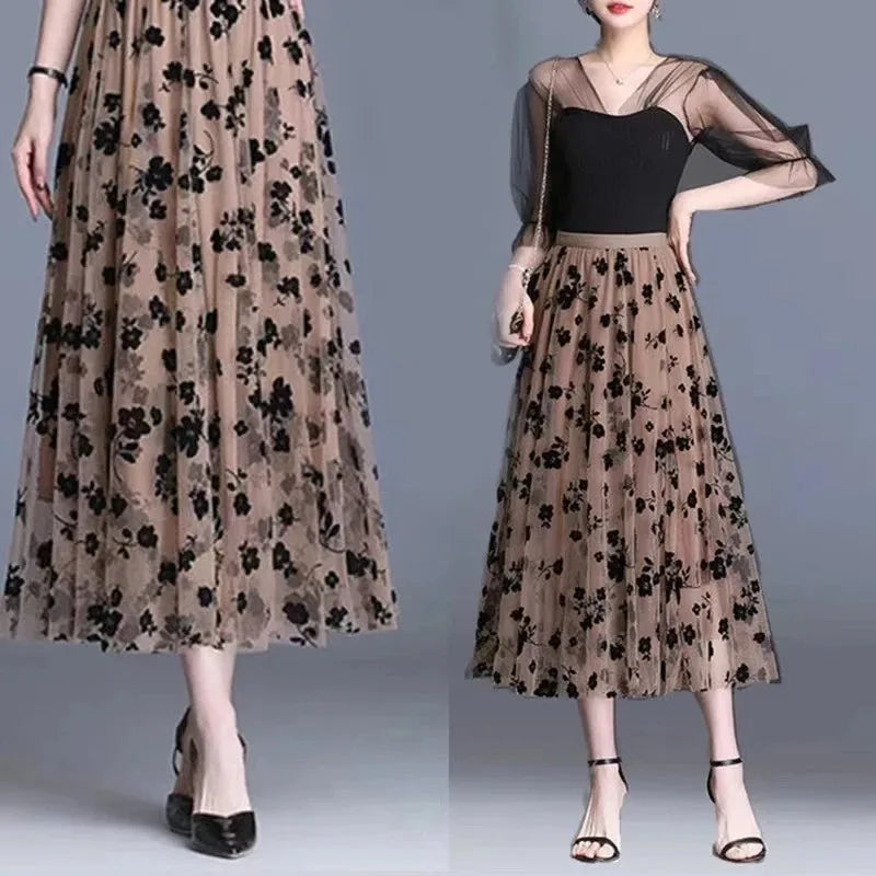 Floral Gauze Midi Skirt