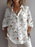 Women's Shirt Floral Graphic Leaves Daily Stylish Casual Long Sleeve Shirt Collar Regular Tops Holiday Buttons Print Summer