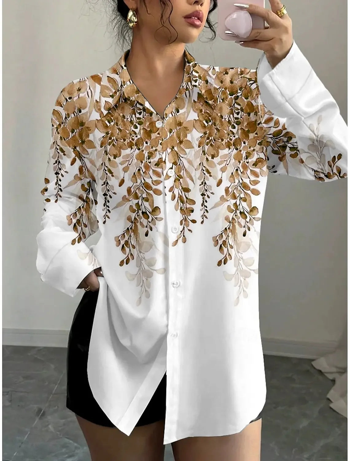 2025 Summer Women's Shirts Floral Graphics Blouse Lapel Neck Blouse Women's Long Sleeve Shirts Womens Clothes Female Clothing