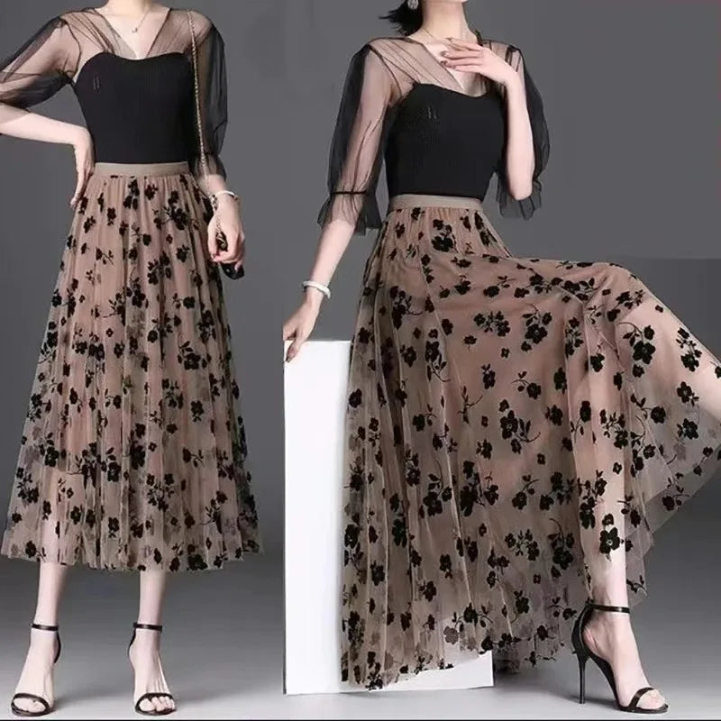 Floral Gauze Midi Skirt