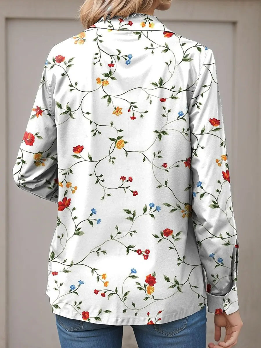 Women's Shirt Floral Graphic Leaves Daily Stylish Casual Long Sleeve Shirt Collar Regular Tops Holiday Buttons Print Summer